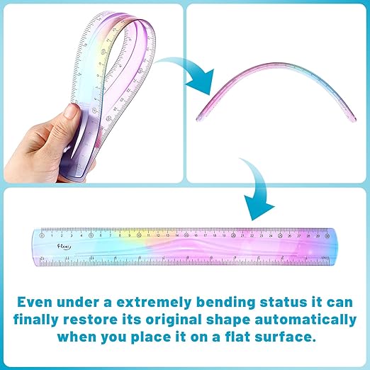 3 Pieces Flexible Ruler, Mabor Plastic Ruler 6inch 8inch 12inch Shatterproof Straight Edge Soft Bendable Rulers for Kids Classroom Office Home Supplies