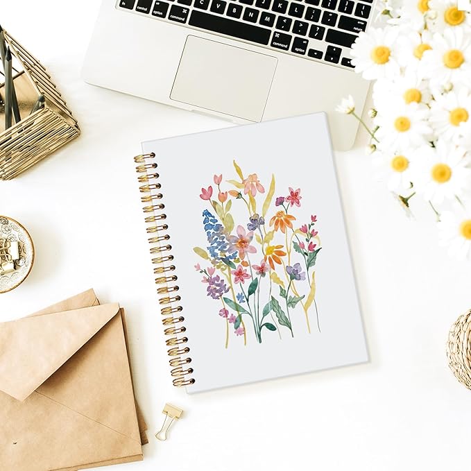Wheatwin Floral Notebook Journal, Wildflower Cute Hardcover Spiral Notebook for Work Note Taking Women Writing School Teen Girls 5.5x8.3