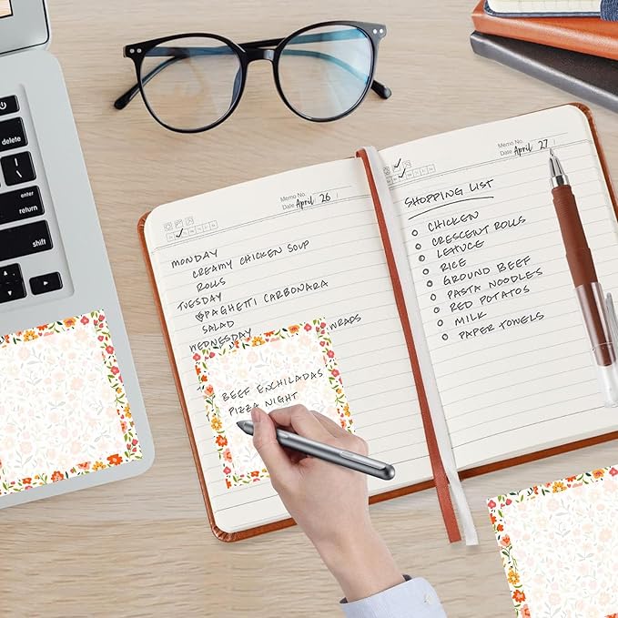Sticky Notes, 2 Pads, 3x3 inches, Cute Colorful Fun Self-Stick Note Pads, Easy Post, Strong Adhesive Notepad Colorful Flower Field