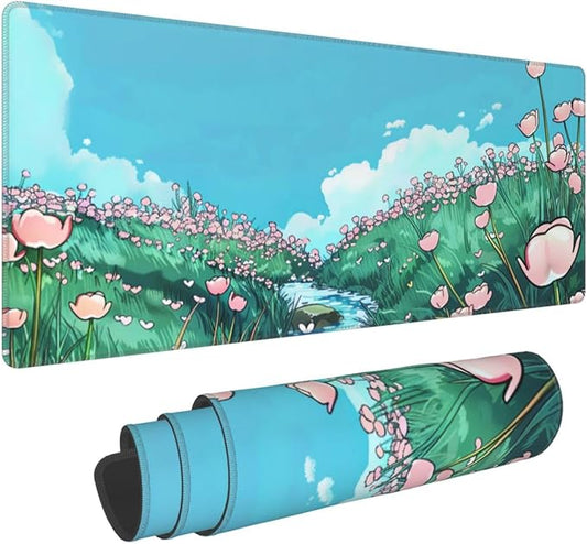 Anime Flower Gaming Mouse Mat Extended Large XL Mouse Pad Desk Mat Non-Slip Rubber Mice Pads Stitched Edges for Office and Home,31.5 X 11.8 X 0.12 Inches