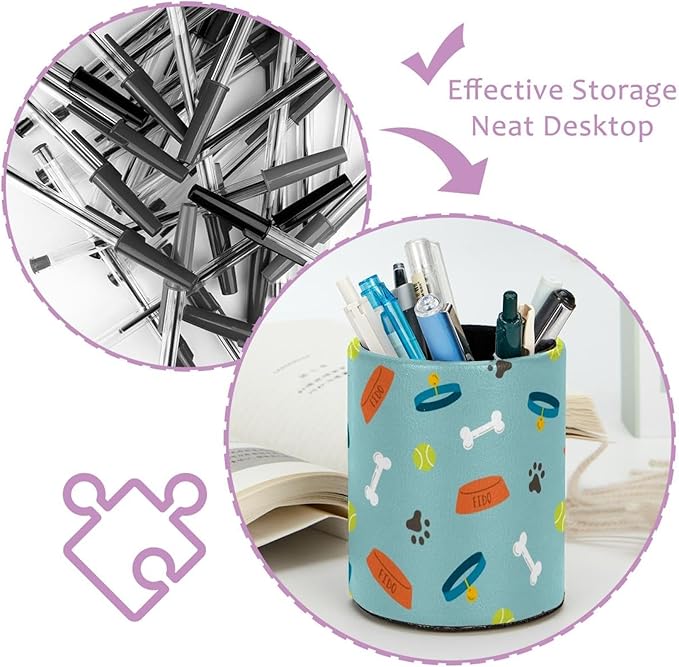 Dog Footprints Pencil/Pen Holder for desk, Round Desktop Organizer for Desk Multi Purpose Use for Home School Office Supplies