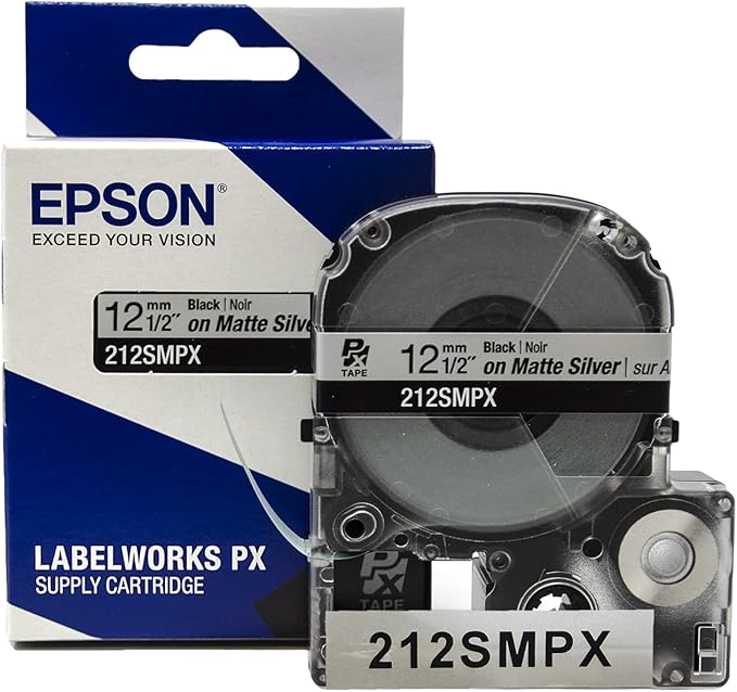 LABELWORKS Epson Asset Management Bundle - LW-PX900PCD Industrial Label Maker Kit, 236SMPX, 224SMPX, and 212SMPX PET (Polyester) Tape Cartridges - Black on Silver Matte Label Maker Tapes