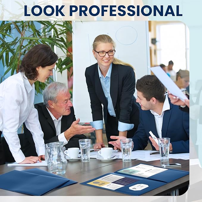 Henoyso 24 Pcs 9" x 12" Plastic Presentation Folders Blue Folder with 2 Pockets Letter Size, Heavy Duty Two Pocket File Folders with Card Holder for School Office Business Home