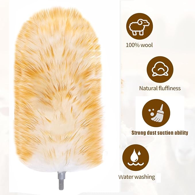 Leories Feathers Duster 97" Long Telescoping Lambswool Duster with Bendable Wool Head - Ultra-Thick Stainless Steel Extension Pole for Cleaning