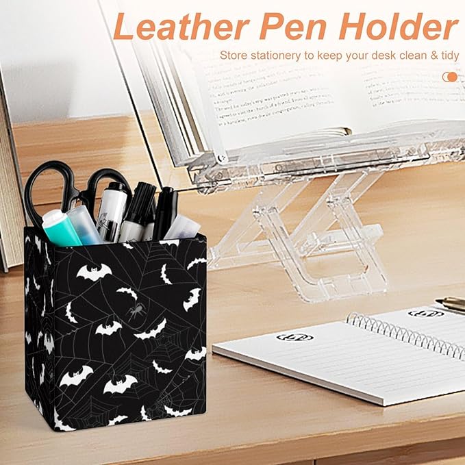 Square Pen Holder & Pencil Organizer for Desk - Office Storage Organizer, Markers/Makeup Brushes/Scissors Holder, Compact Desk Decor Accessories for Home Classroom School(Bat)