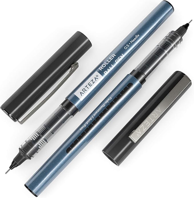ARTEZA Rollerball Pens, Set of 20 – Extra Fine 0.5 mm Needle Tip Black Ink Pens for Precise Writing, Sketching, Journaling & Daily Use