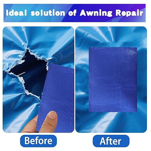 4.5Inch × 40FT RV Awning Repair Tape with Scissors, Outdoor Heavy Duty Repair Tape for Tarp, Tent, Boat Cover, Canvas, Sail Tape, Waterproof, UVproof and Heat-resistant Tear Repair Pctch Kit (1, Blue)