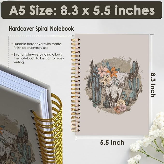 Wheatwin Western Spiral Notebook, Western Gifts for Women, Cowgirl Western Office School Supplies Journal, 5.5x8.3 Inch