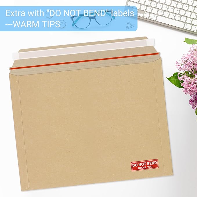 25 Pack 10x13.5 inch Kraft Rigid Mailer Self Seal Photo Document Mailers, Stay Flat Kraft Cardboard Envelopes Photography Mailers for Papers,Photos, Document