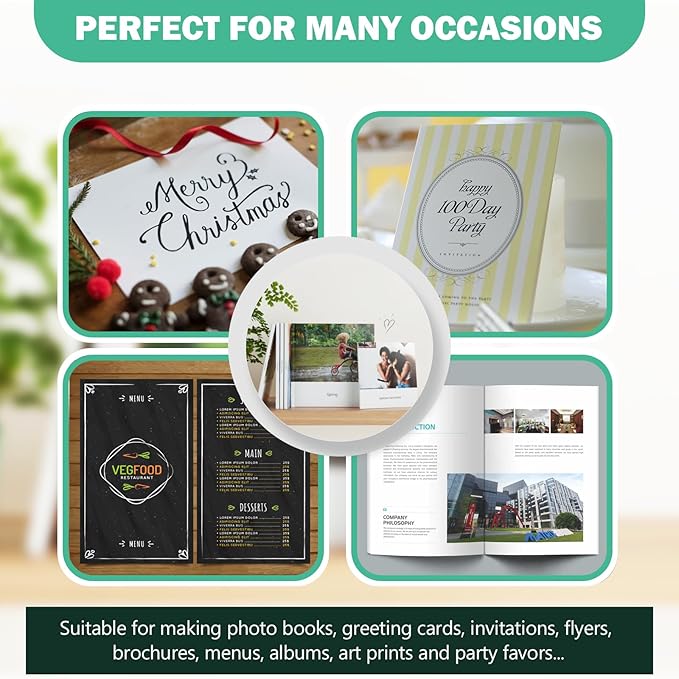 Double Sided Glossy Photo Paper 8.5 x 14 Legal Size for Inkjet Printer, 50 Pack, 140gsm/52lb