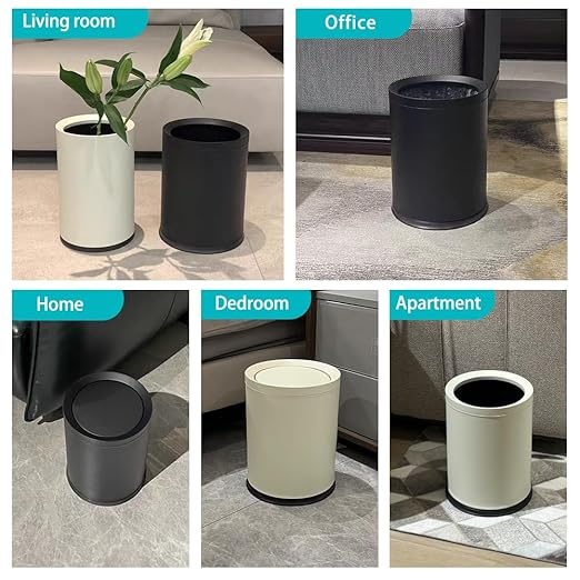2.6 Gallon/10L Modern Metal Bathroom Trash Can with Lid,Light Luxury,Elegant Waste Basket,Black Garbage Can,for Bathroom,Bedroom,Living Room, Kitchen,Office,Bank (10L-Black)