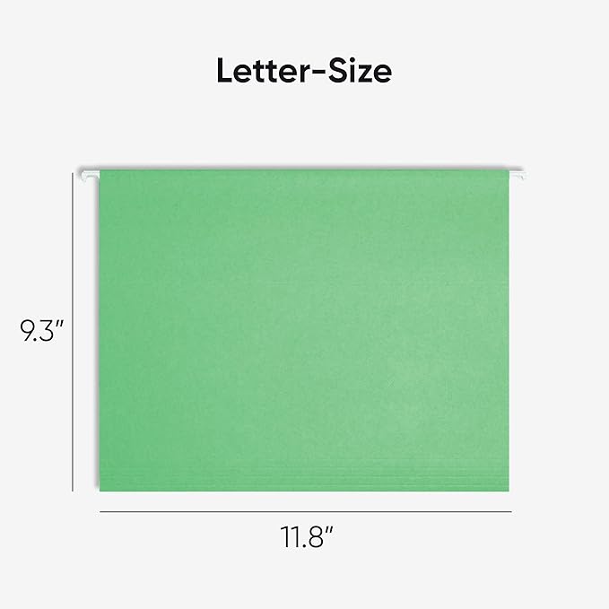 Smead Standard Hanging File Folders, 25 Count, Green, 1/5-Cut Adjustable Tabs, Letter Size (64061)