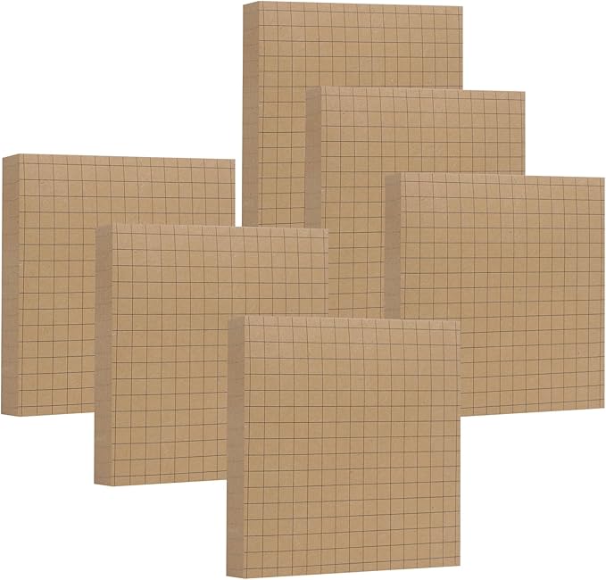 NatureTouch Sticky Notes 6 Packs, 3 x 3 Inches Adhesive Self-Stick Notes in Eye Protection Paper, Multiple Designs of Memo Pads for Reminders, Office, Home, School, Meeting, 80 Sheets/Pad，Kraft，Grid