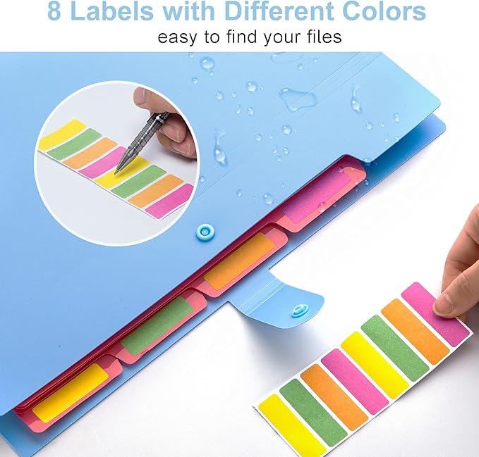 Forvencer Accordion File Organizer, Letter Size, 5 Pocket Expanding File Folder, Cute File Folder with Labels, Portable File Organizer for School Office Supplies, Folders for Documents, Blue