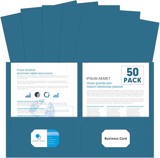 Two Pocket Folders, PANDRI 50 Pack 2 Pocket Folders, Letter Size Paper File Folder for School Office Home Business, DarkBlue