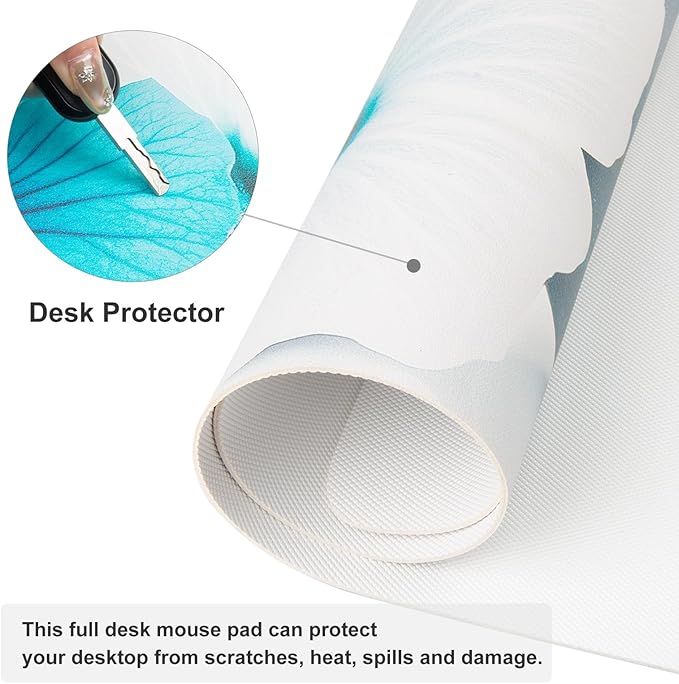 QIYI Desk Pad, Non-Slip PU Leather Desk Blotter Protector, Kids Floral Print Waterproof Computer Desk Mat, Thick Home & Office Large Keyboard Mouse Pad 31.5" x 15.7" - Pebbles & Blue White Flowers