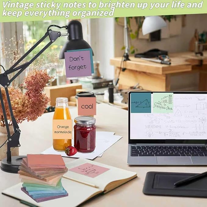 Vintage Sticky Notes 3x3 12 Retro Colors Posted Note 60 Pads Adhesive Paper Memo Pads 56 Sheets/Pad Self-Stick Note Bulk Easy to Stick for Back to School Teacher Student, Office Supplies