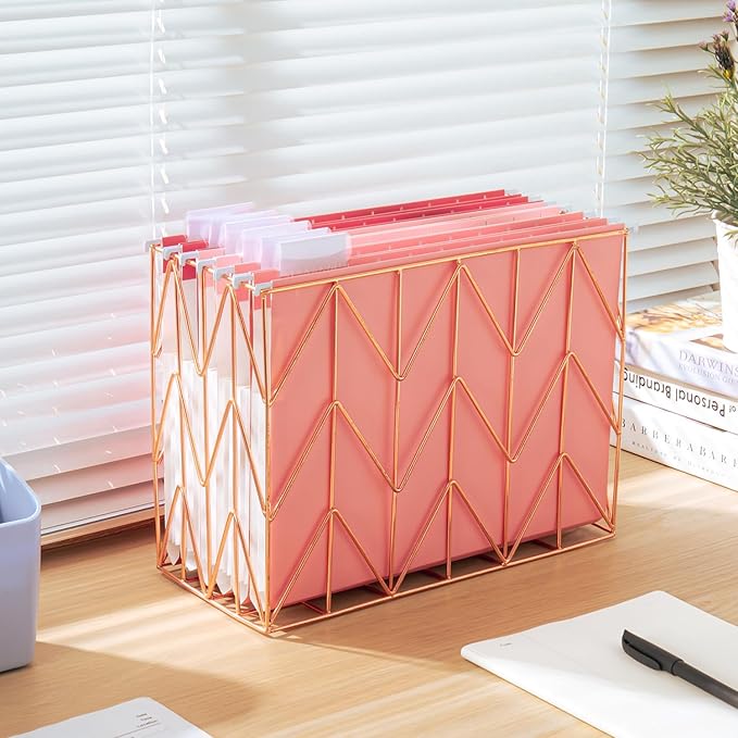 Y YOMA Letter Size - 6 Pack Extra Capacity Hanging File Folders Accordion Decorative Reinforced File Folder Cute Colored Expandable Folder for Office Home with 1/5-Cut Adjustable Tabs, Cute Pink