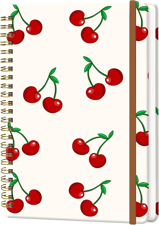 Spiral Journal Notebook for Women, Hardcover A5 College Ruled Notebook, 60 Sheet, Thick Paper, Cute Lined Journal for School, Office & Work, 6 x 8.4 in(Cute Cherry)