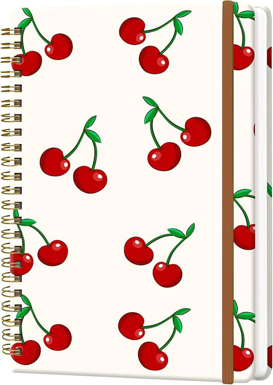 Spiral Journal Notebook for Women, Hardcover A5 College Ruled Notebook, 60 Sheet, Thick Paper, Cute Lined Journal for School, Office & Work, 6 x 8.4 in(Cute Cherry)