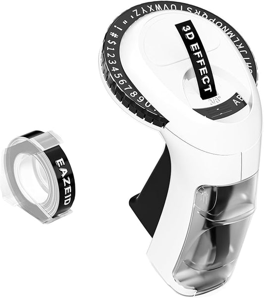 Embossing Label Maker Machine with Tapes Waterproof, Manual Embossed Label Maker Black, Old School Handheld Labeler, Portable Vintage 3D Embosser Labeler for Home Office School