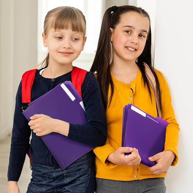 48 Pack Colored Plastic File Folders with Tabs and Sticky Labels Sturdy 1/3 Cut Tab Manila File Folders Letter Size 8. 5 x 11 Inch for Office Home Supplies Organizer Documents(Purple)