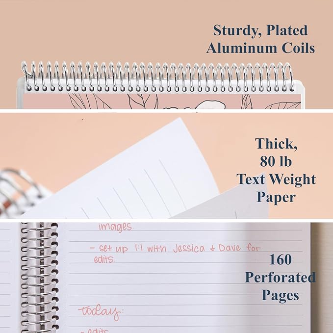 Erin Condren Journal for Women 8.5" x 11" Spiral Bound College Ruled Notebook - Flora Peony. 160 Lined Page Note Taking & Writing Notebook. 80 lb. Thick Mohawk Paper. Stickers Included
