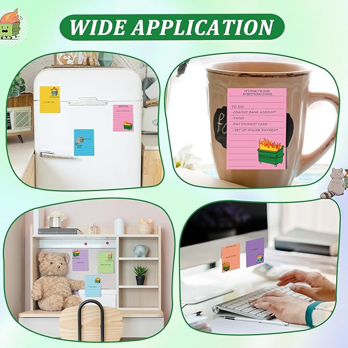 12 Pcs Funny Sticky Notes for Work 4x3 Inches Sarcastic Self Adhesive Notepads Novelty Memo Note Pads for Office Coworker Gifts Employee Appreciation Supplies (Dumpster Fire,Bright Color)