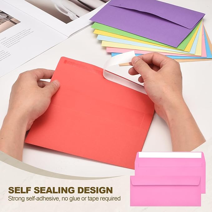 PATIKIL 100 Pack Rose #10 Business Envelopes, Colored Self Seal Letter Size Envelopes for Business Mailing Office Checks Invitation, 4-1/8 x 9-1/2 Inches