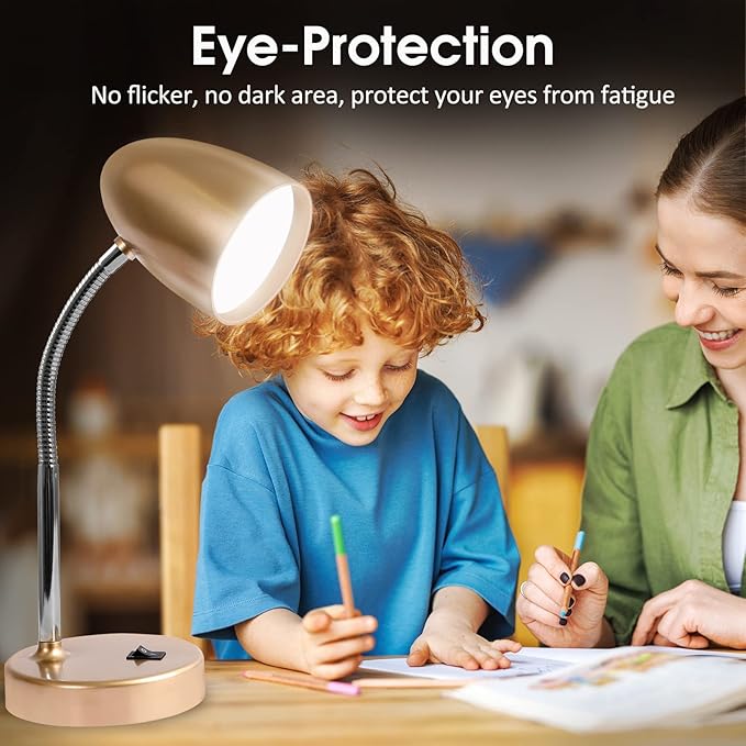 ENERGETIC SMARTER LIGHTING LED Desk Lamp, Flexible Gooseneck with Table lamp, 3.5W 240LM 4000K Cool White Study Lamps for Bedroom and Office, Eye Protection, ETL Listed,Gold