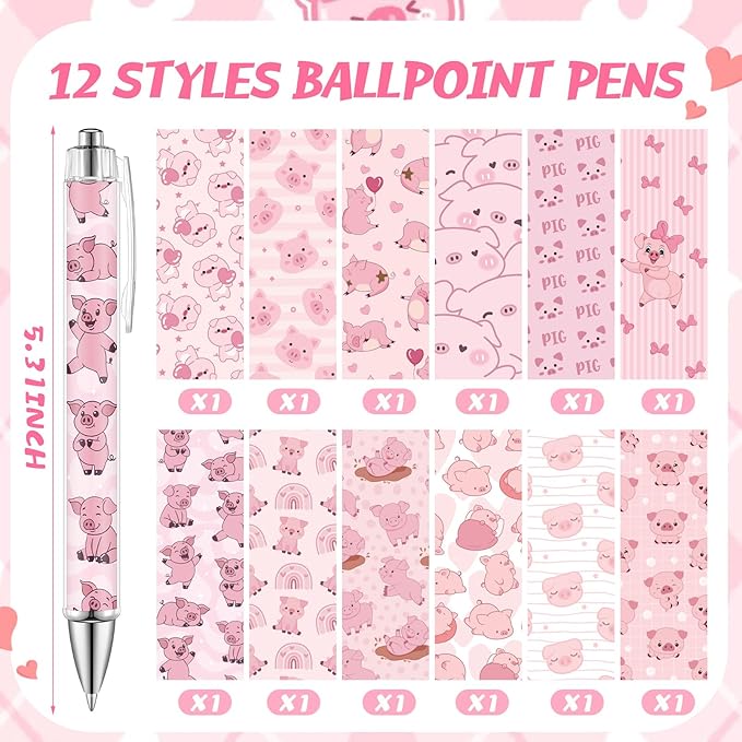 24 Pcs Piggy Sticky Notes with Pens Pink Pig Themed Gifts Self Adhesive Notepad Cute Memo Notes Pads Black Ink Ballpoint Pen for Pig Lover Gifts Office School Students Teacher Supplies