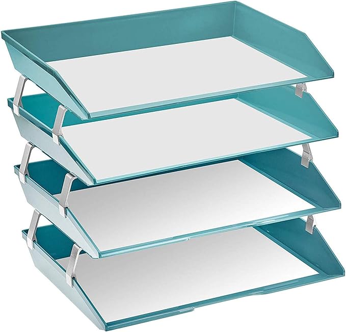 Acrimet Facility 4 Tier Letter Tray, Side Load, Letter Size/A4, Desktop File Organizer, Plastic (Solid Green)