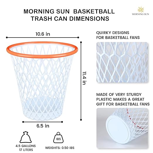 2 PCS Basketball Trash Can,Wastebasket,Basketball gift,4.5 Gallon,Size11"x11"x12"Basketball Hoop,Basketball Holder display,Garbage Can,Basketball Net Waste Basket for Office,Bedroom,Gym,Sport party