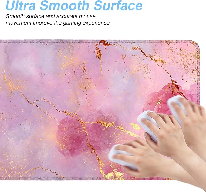 Elegant Pink Rose and Gold Marble Mouse Pad – 31.5" x 11.8" Extended Desk Mat with Abstract Floral Design – Luxurious Non-Slip Surface for Office & Home Decor
