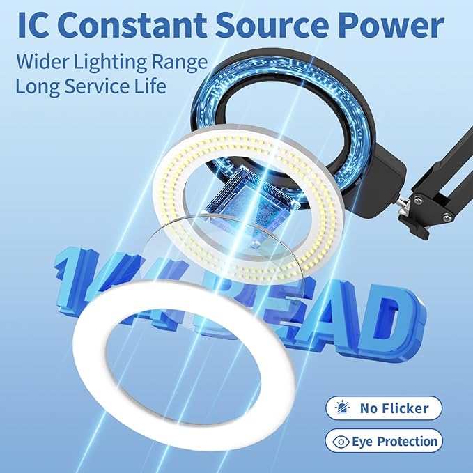 12X Magnifying Glass with Light Hands Free, 2025 New Upgrade Infinite Color and Brightness Desk Lamp & Clamp, 2-in-1 LED Lighted Magnifier Stand for Craft Reading Hobby Close Work-Blue