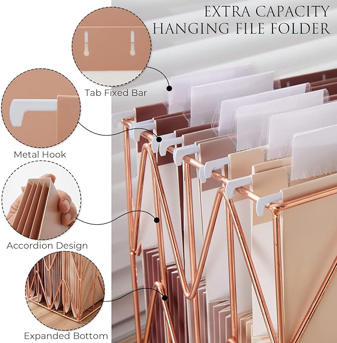 Y YOMA Letter Size - 6 Pack Extra Capacity Hanging File Folders Accordion Decorative File Folder Cute Colored Hanging Folder Organizer for Office Home with 1/5-Cut Adjustable Tabs, Mocha Color