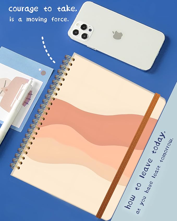 Ruled Spiral Writing Notebook,A5 Hardcover Lined College Journal for Women,Strong Twin-Wire Binding with Premium Paper,8.4" X 6",Perfect for School,Office,Home(Pink Stripe)