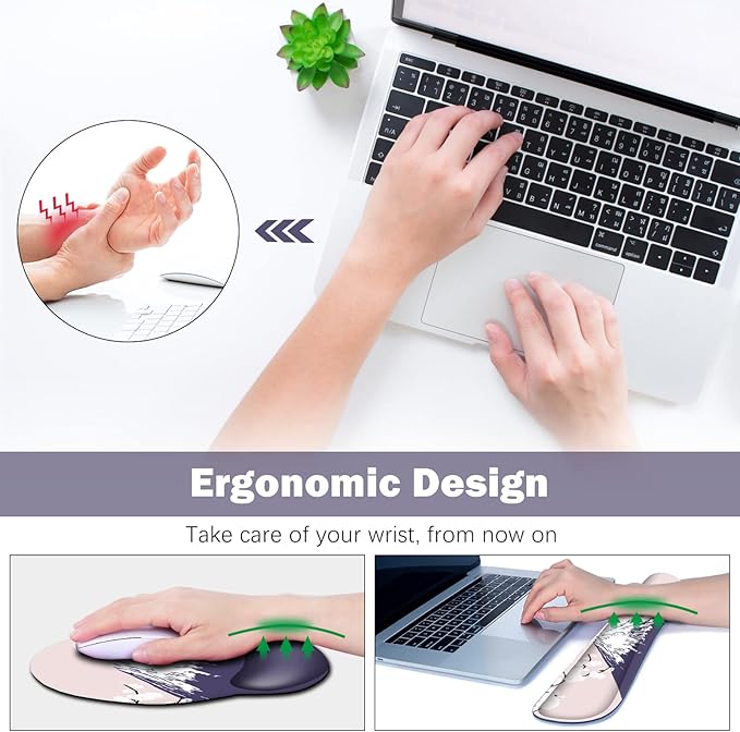 ARTSO Large Mouse Pad Set Ergonomic Keyboard Wrist Rest Support, Memory Foam Gel Wrist Pad, Non-Slip Extended Desk Mat Protector, Pink Sakura Fuji Mountain