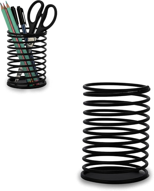 Wire Pencil Holder for Desk | Spring Shaped Pen Cup Holder & Pencil Cup Organizerfor Desk | Multipurpose Cute Pen Holders & Countertop Toothbrush Holders | Unique Stationary Organizer for Desks