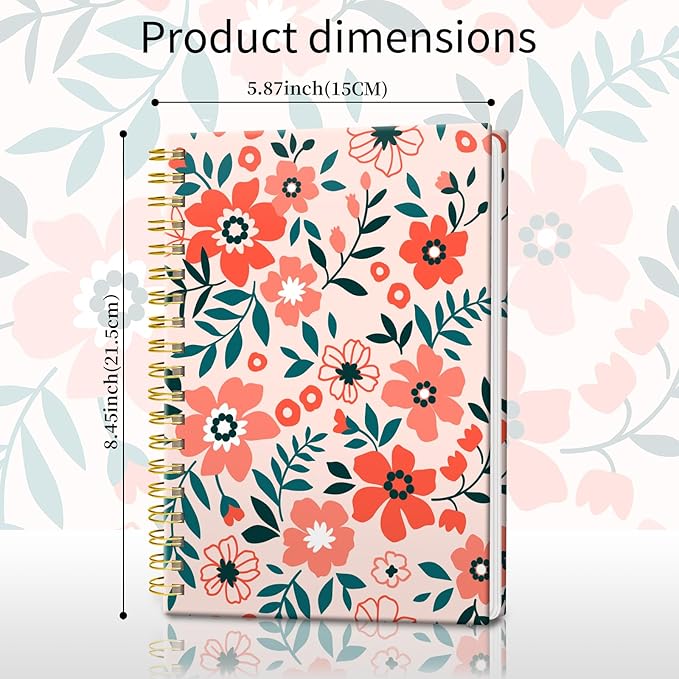 Spiral Journal Notebook, Hardcover Lined Journal for Women, Medium 6 x 8.4 in, 120 Pages Thick Paper, College Ruled Notebook for Writing, Work, Office, and School,Flower Pink