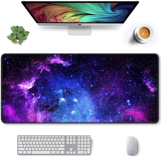 Auhoahsil Large Gaming Mouse Pad, Galaxy Theme XXL 35.4 x 15.7 in Desk Pad Stitched Non-Slip Rubber Long Computer Mousepad Thin Extended Full Size Desk Mat for Desktop, Laptop, Wireless Mice, Purple