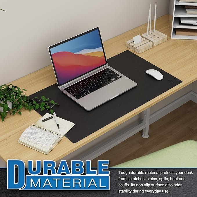 K KNODEL Small Office Leather Desk Mat, Mouse and Keyboard Pad, Computer and Laptop Mat, Desktop Protector and Cover, Writing Pad and Blotter (23.6"x13.8", Black)