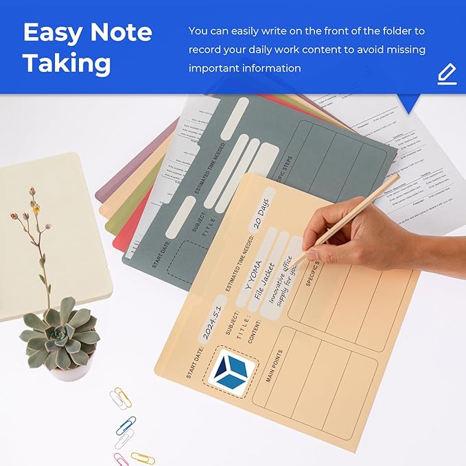 Y YOMA 6 Pack File Folder Jackets Letter Size Paper Pocket File Folder with Reinforced Straight-Cut Tab Pre-Printed Job Folders No Expansion Organizer for Office, Assorted Colors, Project Design