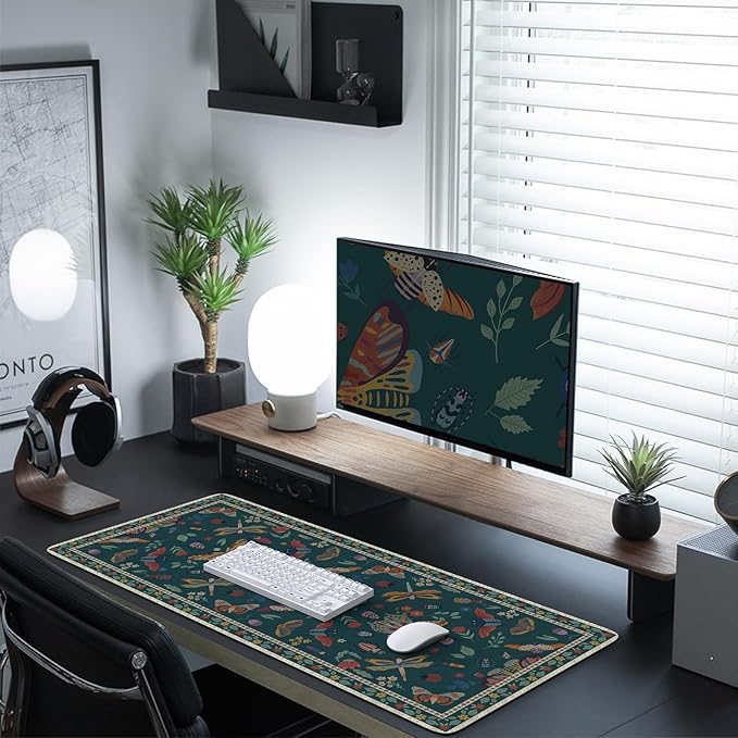 HAOCOO Desk Mat for Keyboard and Mouse, Large Mouse Pad for Desk, Non-Slip Keyboard Mat with Edge Stitching, XXL Mouse Pad for Office (Dark Green)