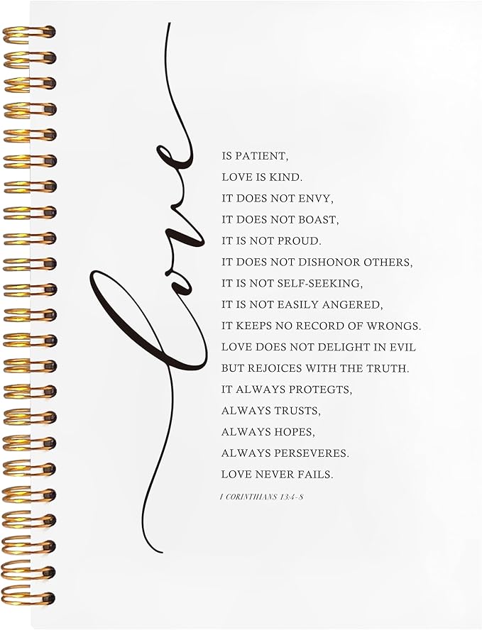 BearCake 1 Corinthians 13 Love Never Fails Christian Notebook Journal, Christian Gifts for Women Men, Bible Notebooks for Note Taking, Bible Journaling Notebook, Hardcover Spiral Notebook 5.5x8.3