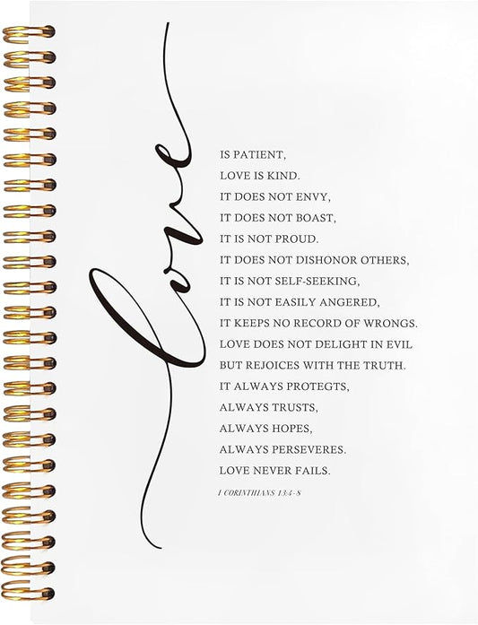 BearCake 1 Corinthians 13 Love Never Fails Christian Notebook Journal, Christian Gifts for Women Men, Bible Notebooks for Note Taking, Bible Journaling Notebook, Hardcover Spiral Notebook 5.5x8.3