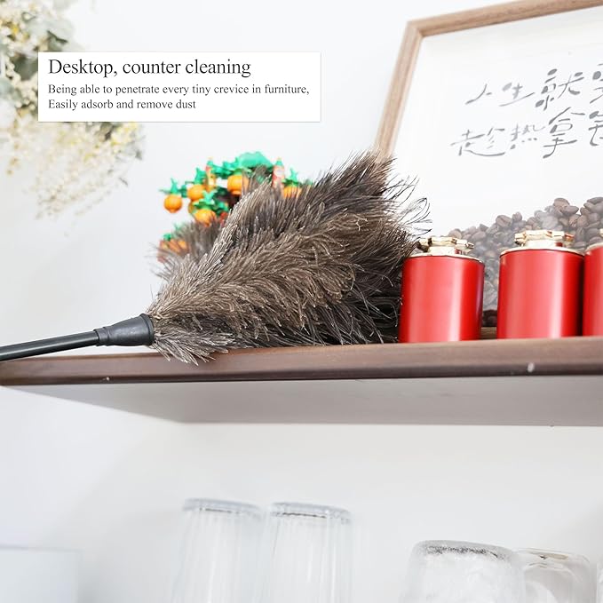 MehelloFeather Ostrich Feather Duster 15Inch Natural Fluffy Handheld Feather Dusters for Cleaning Keyboard Home Car Office (5PCS)