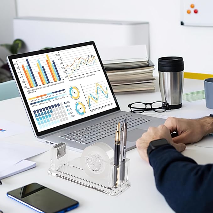 Transparent Acrylic Tape Dispenser, Non-Skid Tape Cutter Holder, Clear Tape Dispensers Bulk for Desk, Office, Home, School