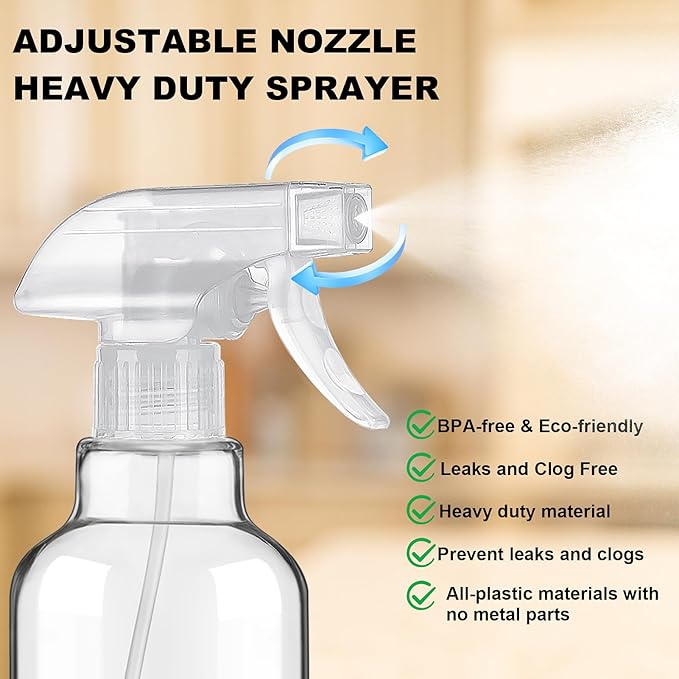 Glass Spray Bottles with Silicone Sleeve 16.9oz 2 Pack Empty Spray Bottle for Hair Mist/Stream Spraying for Cleaning Solutions, Plants, Essential Oils (clear-qblue&white)