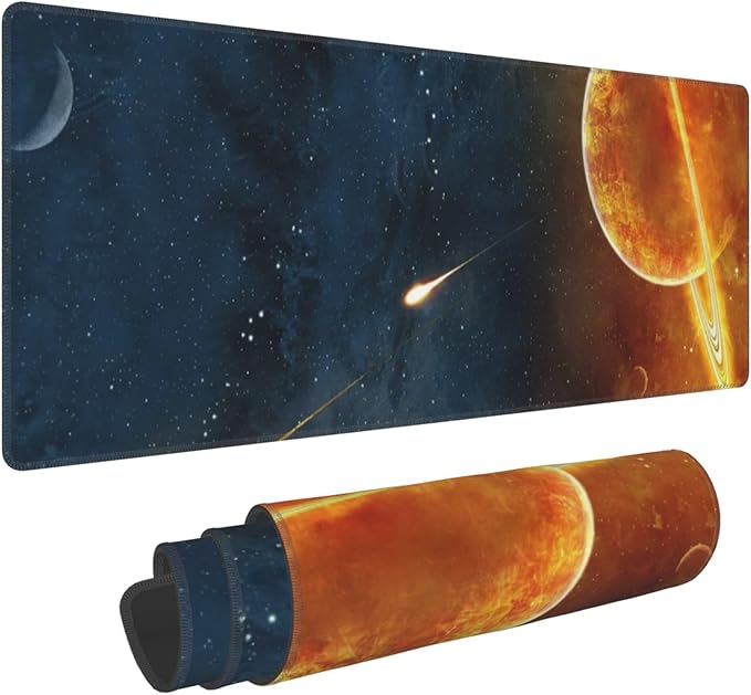 Cosmic Planet Comet Large Mouse Pad, Gaming Desk Mat, XL Keyboard Desk Pad Mat for Desktop, 31.5"x11.8" Non-Slip Base Big Mousepad with Stitched Edges